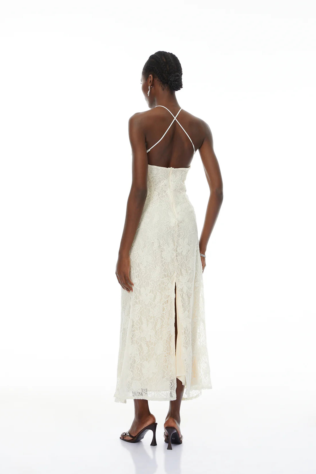 Vestido Milania Halterneck Floral Lace Maxi