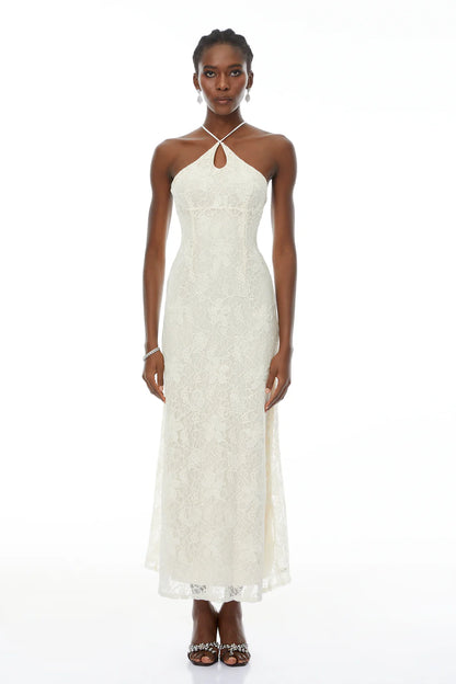 Vestido Milania Halterneck Floral Lace Maxi