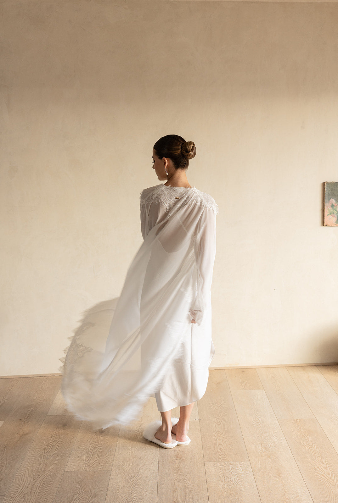 Bata Larga Shiffon con Encaje