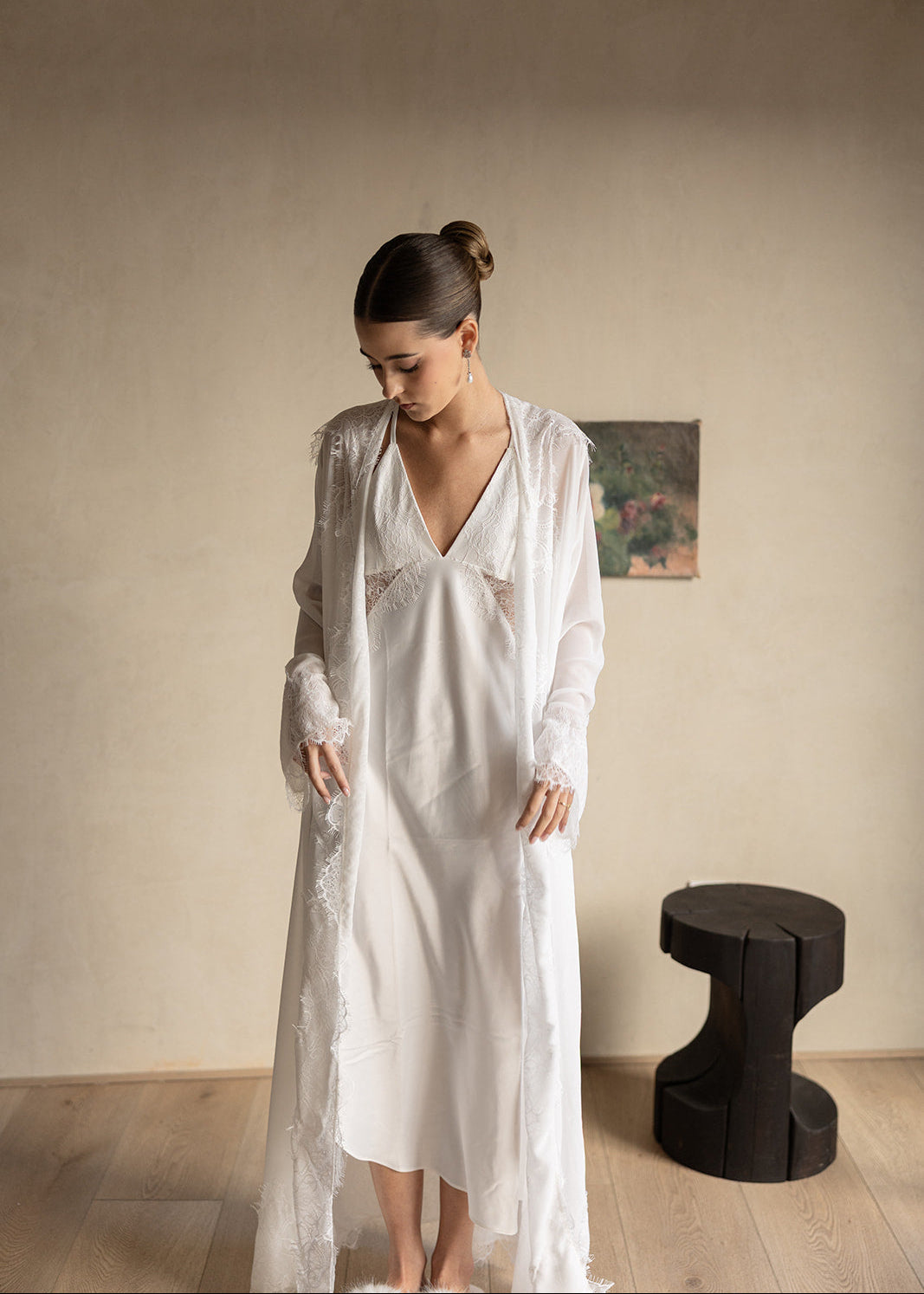 Bata Larga Shiffon con Encaje