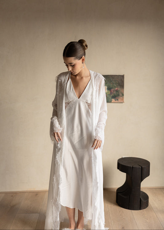 Bata Larga Shiffon con Encaje