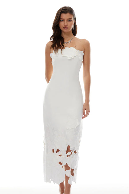 Vestido Inga Strapless Floral Embroidered Maxi