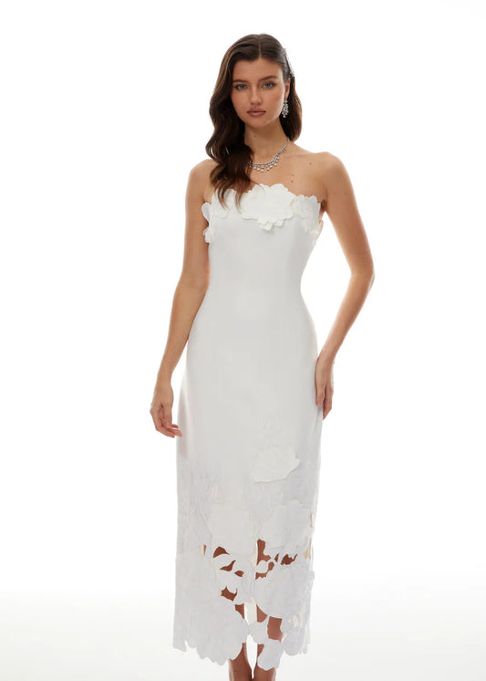 Vestido Inga Strapless Floral Embroidered Maxi