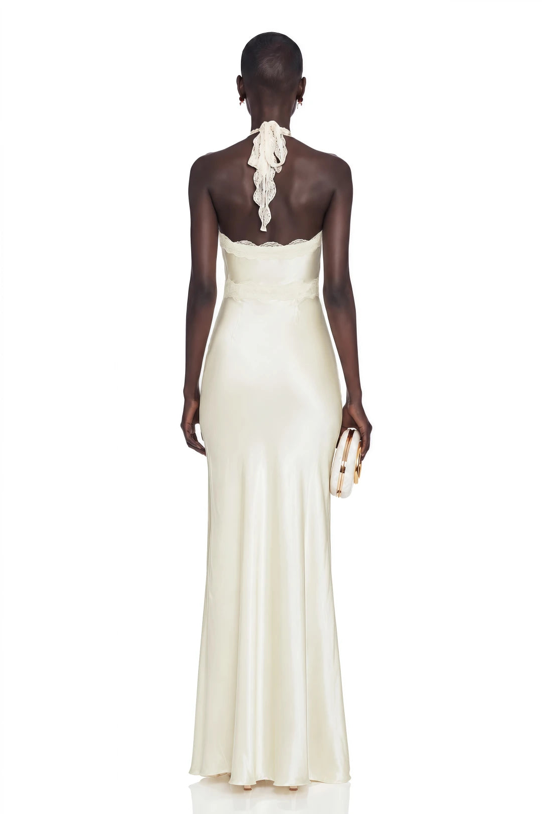 Vestido Maristella White Plunge Neck Halterneck Maxi