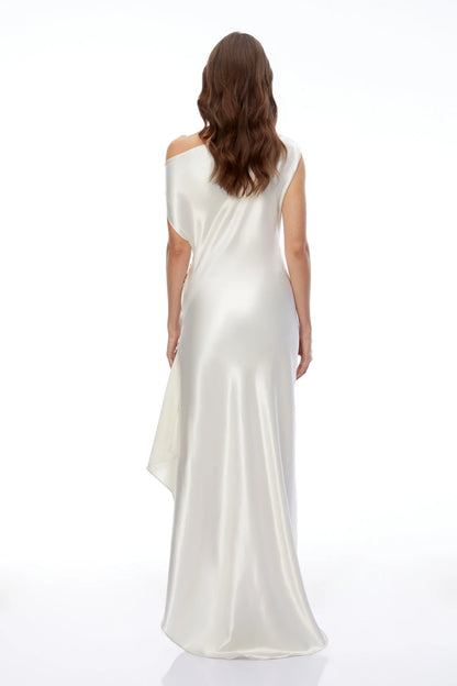 Vestido Naia Cream One Shoulder Ruched Maxi